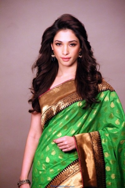Tamannah Latest Stills in Red and Green Saree