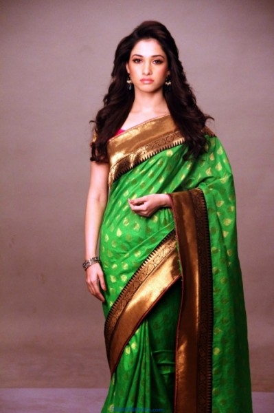 Tamannah Latest Stills in Red and Green Saree