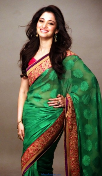 Tamannah Latest Stills in Red and Green Saree