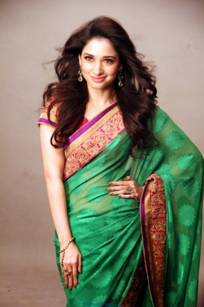 Tamannah Latest Stills in Red and Green Saree