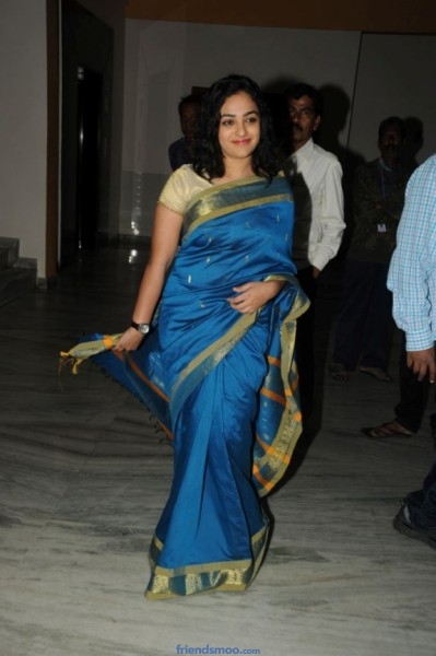 Nithya Menon Latest Photos in Blue Saree