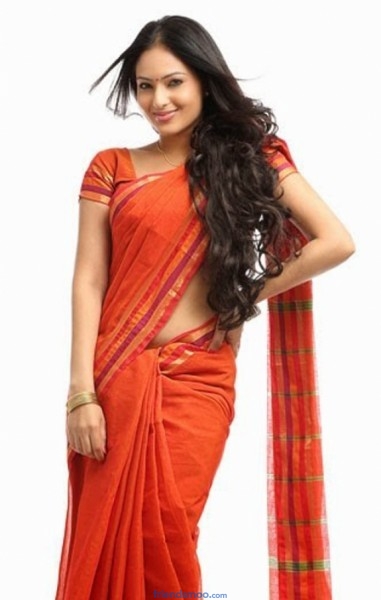 Tamil Actress Nikesha Patel Latest Photos in Orange Saree