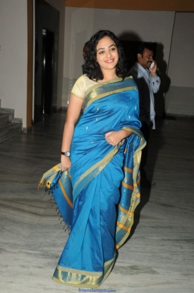 Nithya Menon Latest Photos in Blue Saree