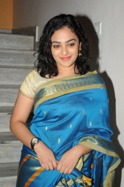 Nithya Menon Latest Photos in Blue Saree